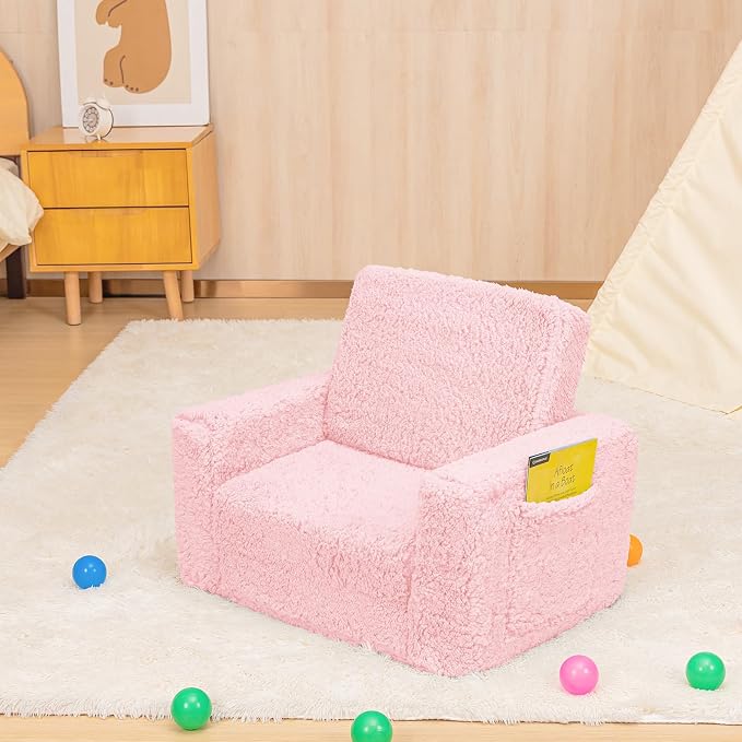 SLIGUY Toddler Couch Convertible Sofa to Lounger Pull Out Couch Sherpa Cover - Image 6