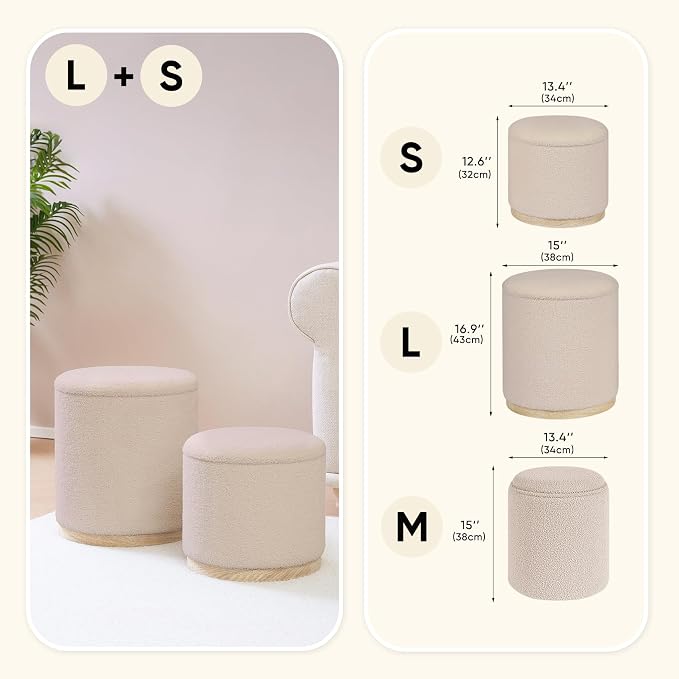 PINPLUS Round Ottoman with Storage Set of 2, Vanity Stool with Storage - Image 4