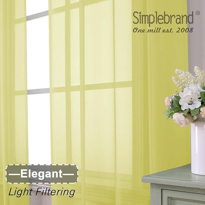 Simplebrand Lemon Sheer Curtains 84 Inches Long, Light Filtering Rod Pocket - Image 3