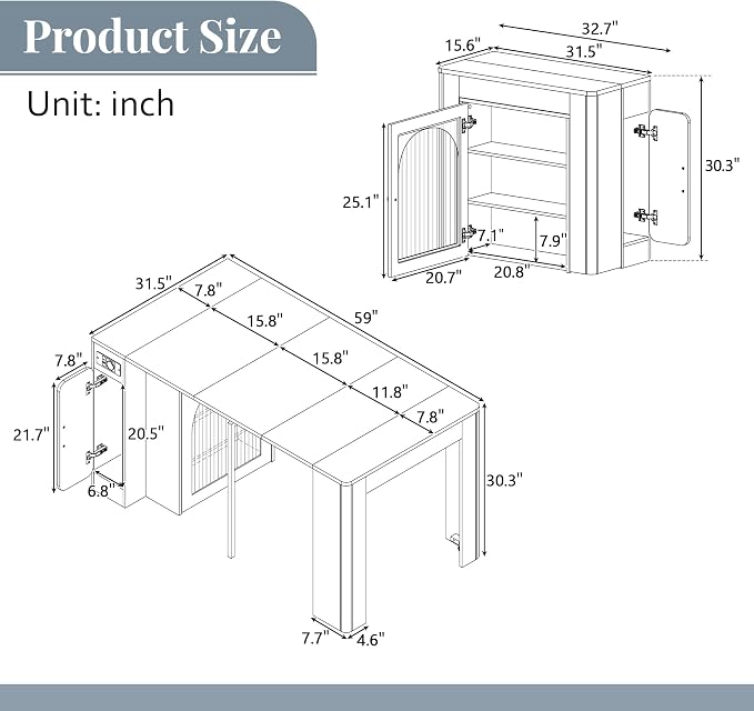 Extendable Dining Table with 3 Removable Middle Leaves, Mobile Rolling Island - Image 2