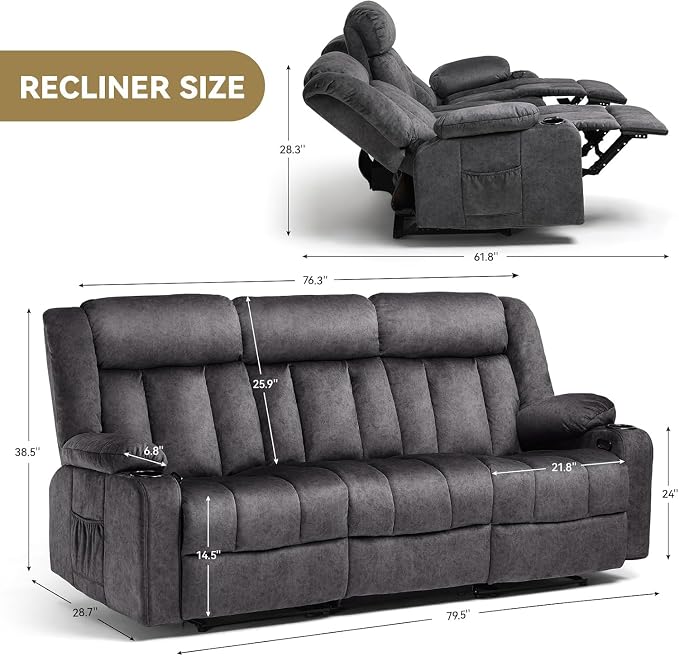 COMHOMA Manual Recliner Chair Set，Fabric Reclining Sofa Chair - Image 2