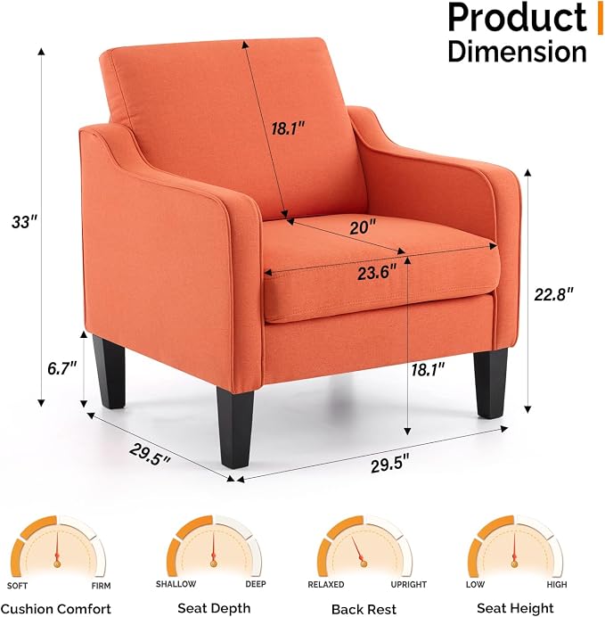 VINGLI Accent Chairs Set of 2 Living Room Chairs Burnt Orange Reading Chair - Image 2