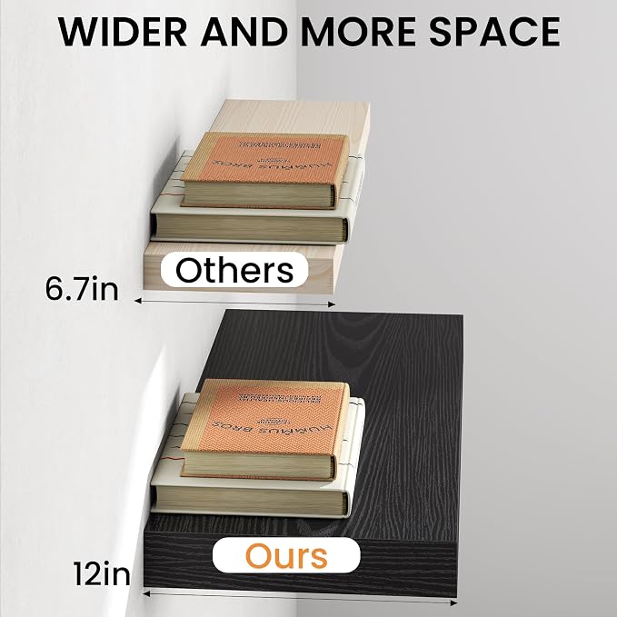 40Inch Black Floating Shelves for Wall, 12 Inch Deep Shelves for Bedroom - Image 5