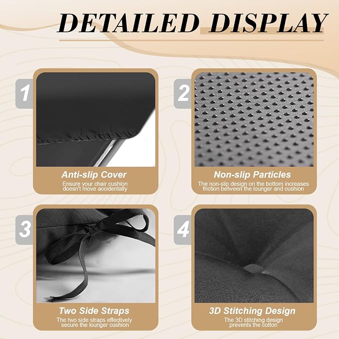 Outdoor Chaise Lounge Chair Cushion 74.2 x 22 x 4.7 Inches Thickened 100% - Image 4