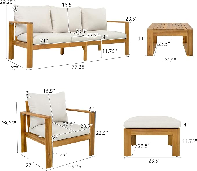Christopher Knight Home Kayahs 5 Pieces Acacia Wood Furniture Set, Patio - Image 3