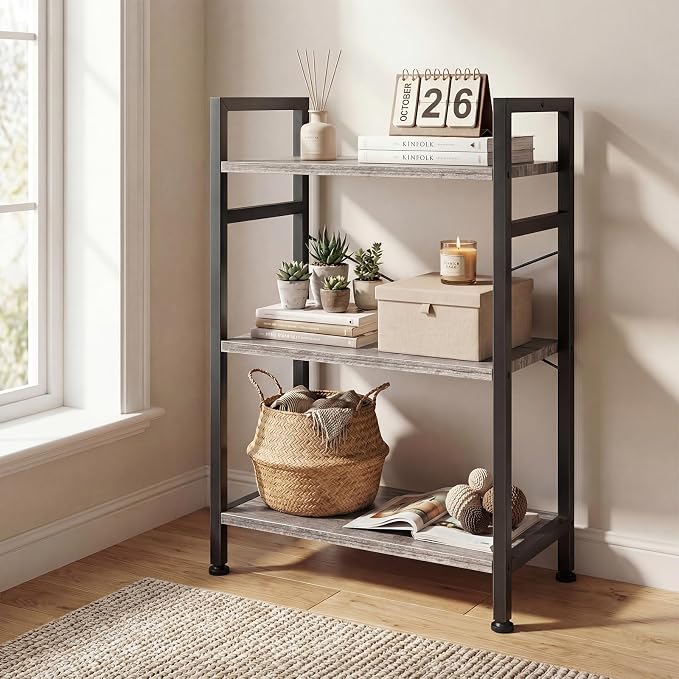 DUMOS 3 Tiers Open Bookshelf, Classic Freestanding Tall Display Shelf, Sturdy - Image 2