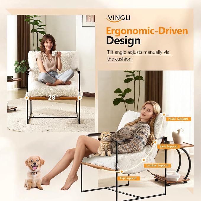 VINGLI 28" Wide Plush Upholstery Sling Modern Accent Chair - Image 3
