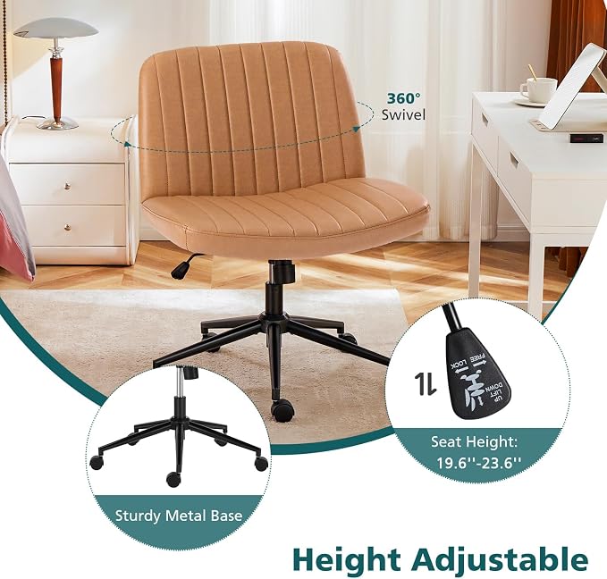 OLIXIS Criss Cross Chair with Wheels Wide Cross Legged Office Desk Vanity Chair - Image 4