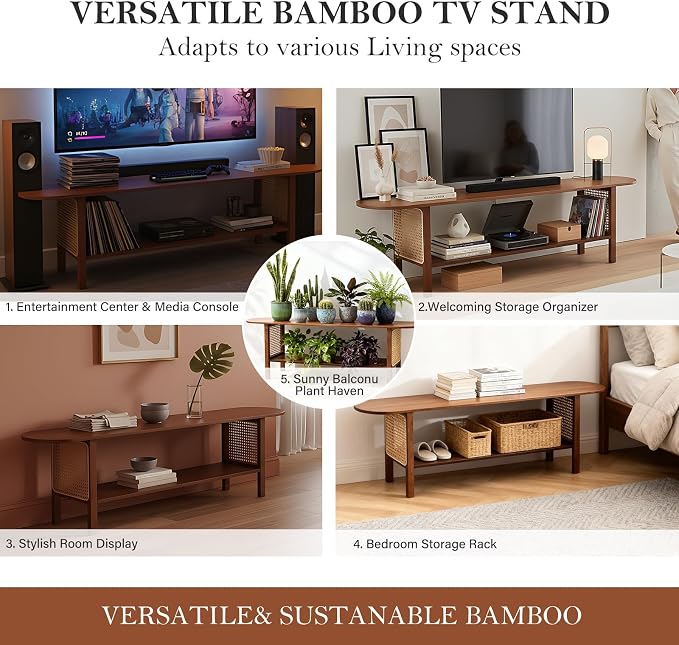 Tiita TV Stand with Storage for TVs up to 65'', Bamboo TV Console Entertainment - Image 8