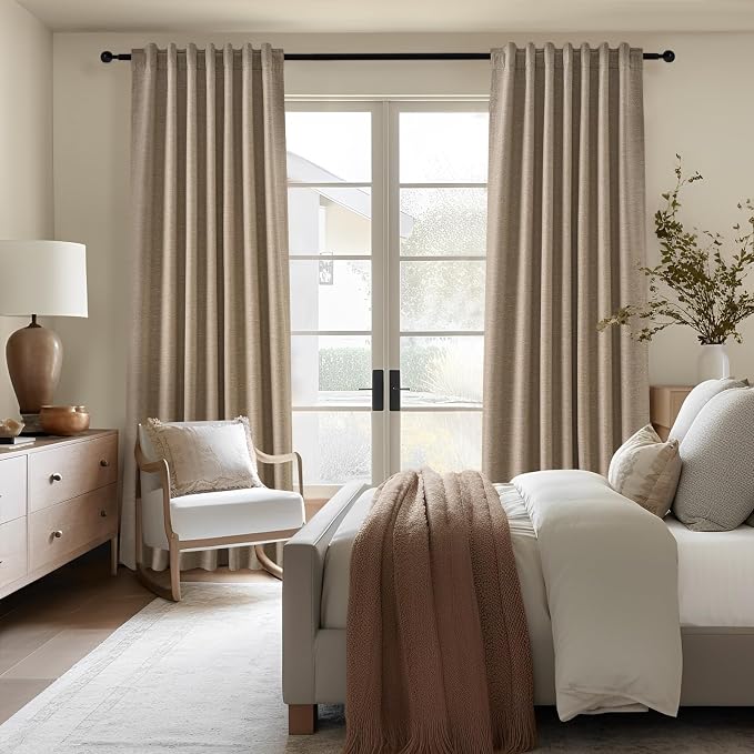 Topfinel 94 Inches Long Taupe Flax Custom Blackout Linen Curtains, Viral Ivory - Image 7