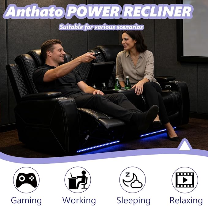 Power Recliner Sofa Set, Living Room Furniture Sets, Luxury Reclining Loveseat - Image 3