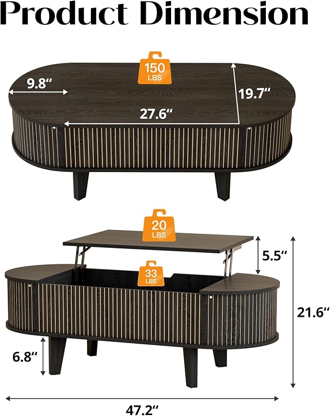 Oval Lift Top Coffee Table - Image 3