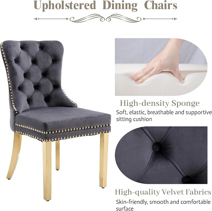 KCC Velvet Dining Chairs Set of 6, Upholstered High-end Tufted Dining Chair - Image 4