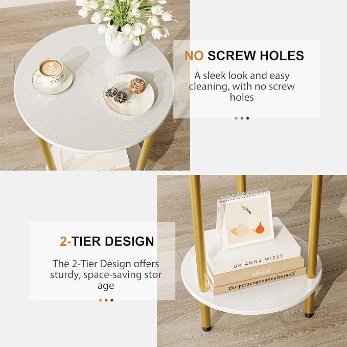 Round Side Table Set of 2, 2-Tier Modern Accent Table, Small Bedside Table - Image 6