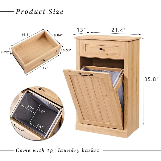IFGET Tilt Out Trash Can Cabinet, 10 Gallon Farmhouse Laundry Hamper Cabinet - Image 2