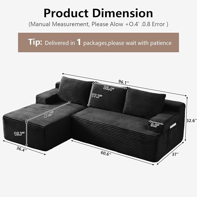 96" Cloud Sectional Couch with L-Shape Chaise, Modular Comfy Sofa Chaise Longue - Image 2