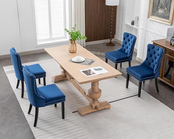 KCC Velvet Dining Chairs Set of 4, Upholstered High-end Tufted Dining Room Chair - Image 9