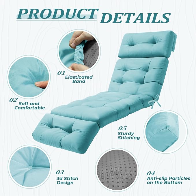 Outdoor Chaise Lounge Cushion, Waterproof 74.4x22x4.7 Inch Thick Cotton Filled - Image 5