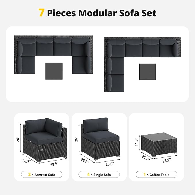 Aoxun 7 Piece Patio Furniture Set, Outdoor Sectional Sofas - Image 7