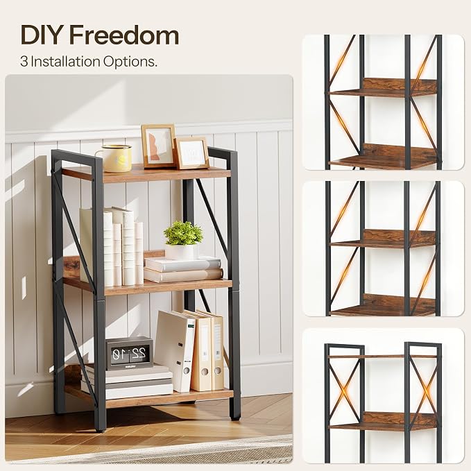 HOOBRO Bookshelf, 3-Tier Industrial Bookcase, Book Shelf Storage Organizer - Image 7