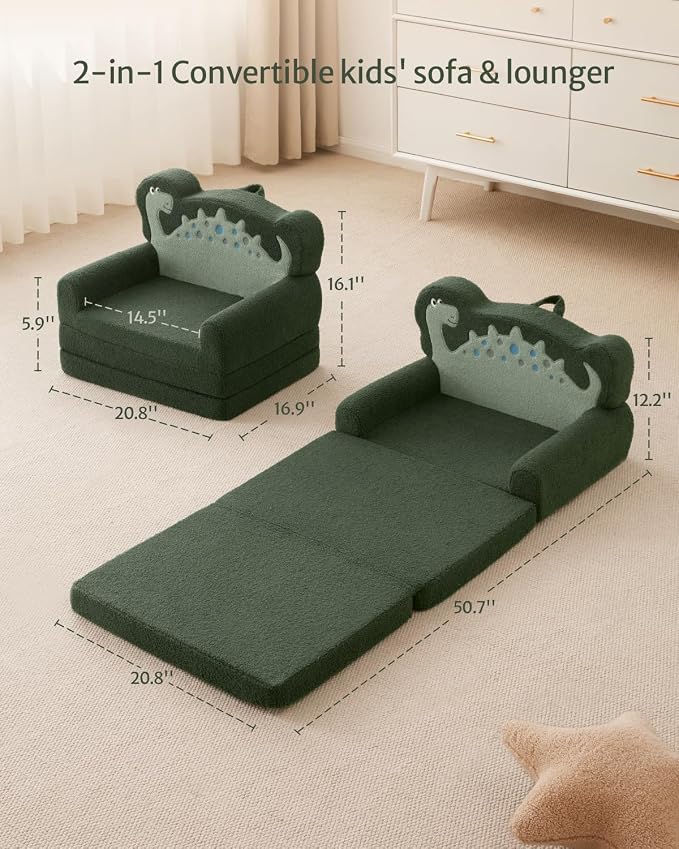 Blissful Diary Kids Couch, 2-in-1 Soft Toddler Couch Fold Out, Toddler Chair - Image 3