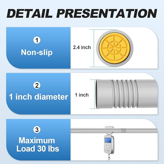CorkLatta Silver Shower Curtain Rod 31 to 80 Inch, 1 Inch Diameter Adjustable - Image 3