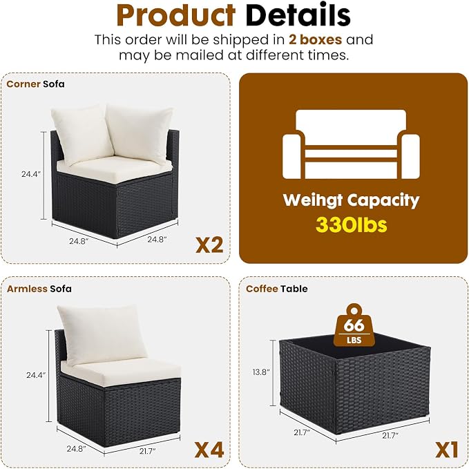 DUMOS 7 Piece Outdoor Patio Sectional Sofa, Modular Wicker Furniture Set - Image 3