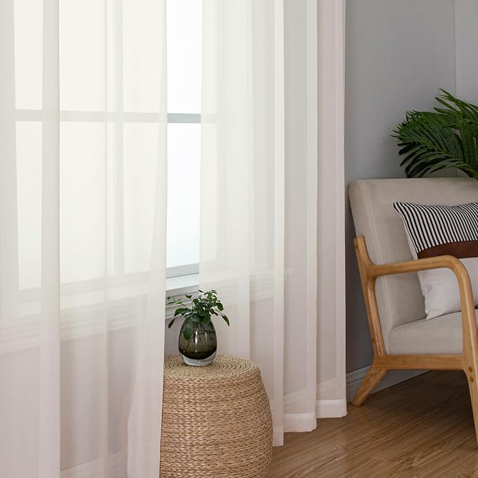 Lecloud Ivory Sheer Curtains 78 Inches Long 2 Panels, Elegant Light Filtering - Image 2