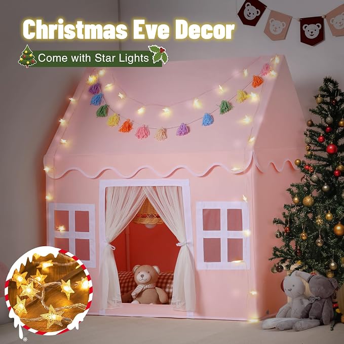 Kids Play Tent Indoor: with Mat, Tassel Garland, Star Lights - Image 5
