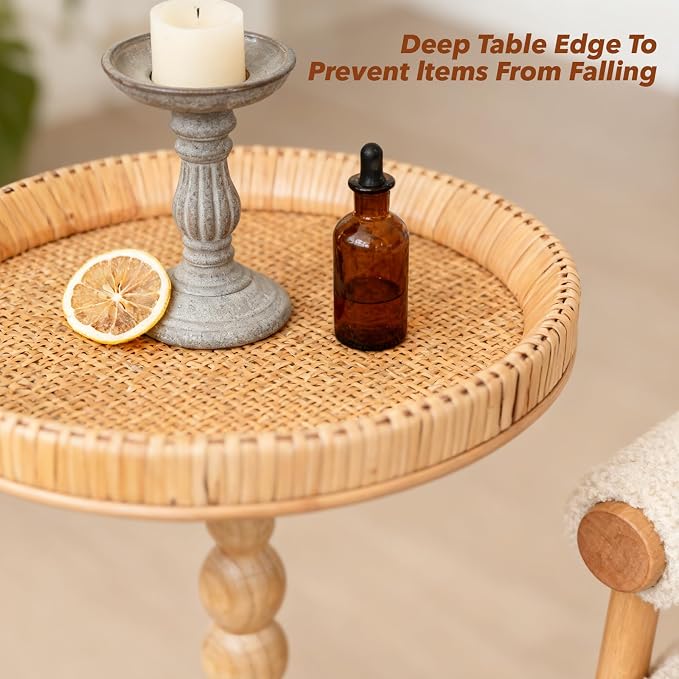 Boho Rattan Round Side Table - Image 8