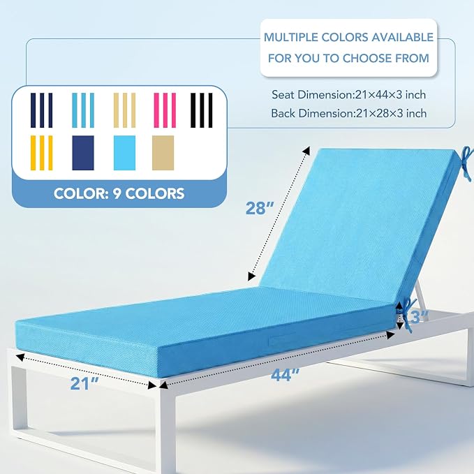 L'AGRATY Outdoor Lounge Chaise Cushion: 72x21x3 Inch Waterproof Lounge Chair - Image 2