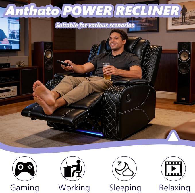 Power Leather Recliner Sofa Chair, Living Room Furniture Sets, Breathing - Image 3