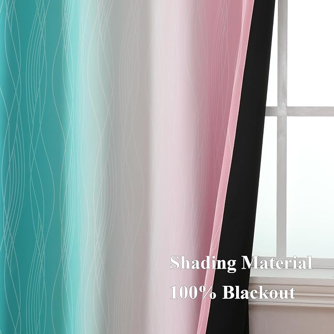 Estelar Textiler Pink and Teal Blackout Curtains 54 Inch Length, Full Light - Image 5