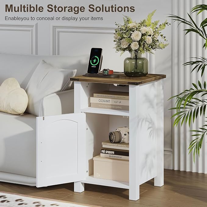 Farmhouse Nightstand with Charging Station, End Table with USB/Type-C Ports and - Image 6
