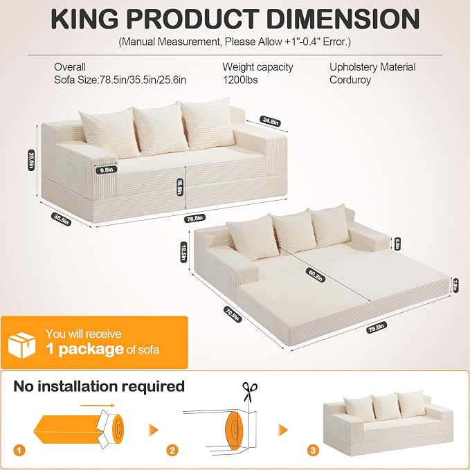 Erament Convertible Futon Sofa Bed Couch, Compression Boneless Floor Couch Sofa - Image 2