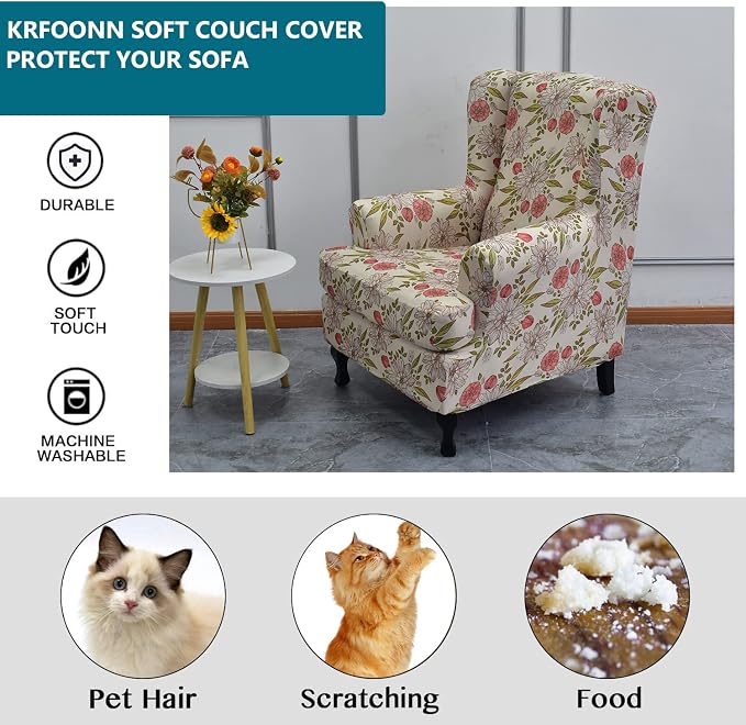 KRFOONN Wingback Chair Covers Slipcovers 2 Piece Stretch Wing Chair Covers - Image 5