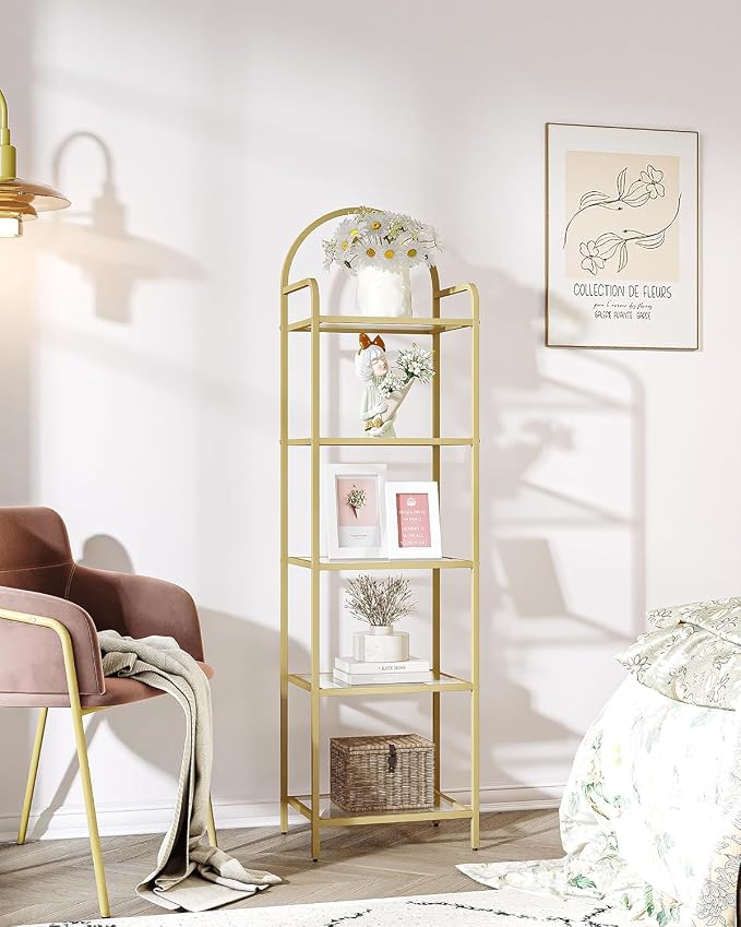 Hzuaneri Bookcase Bookshelf, Tempered Glass Bookshelves, Slim Shelving Unit - Image 8