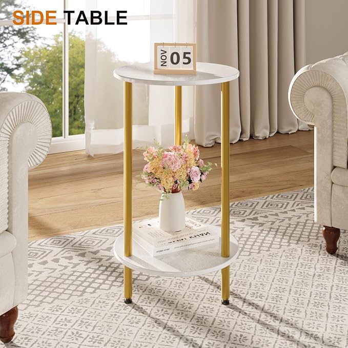 Round Side Table Set of 2, 2-Tier Modern Accent Table, Small Bedside Table - Image 2