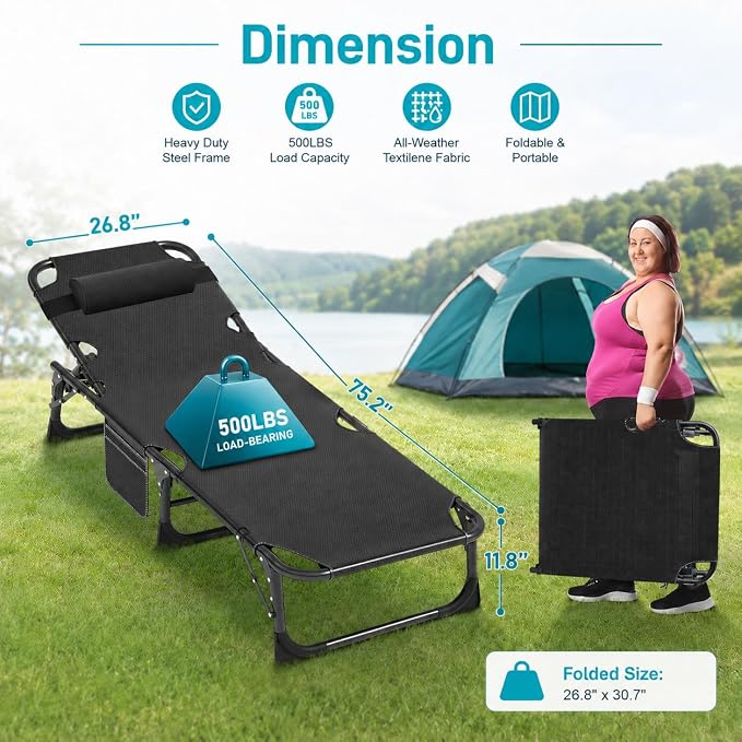 ABORON 2PK Oversized Chaise Lounge Chair, 5 Positions Padded Outdoor Tanning - Image 6