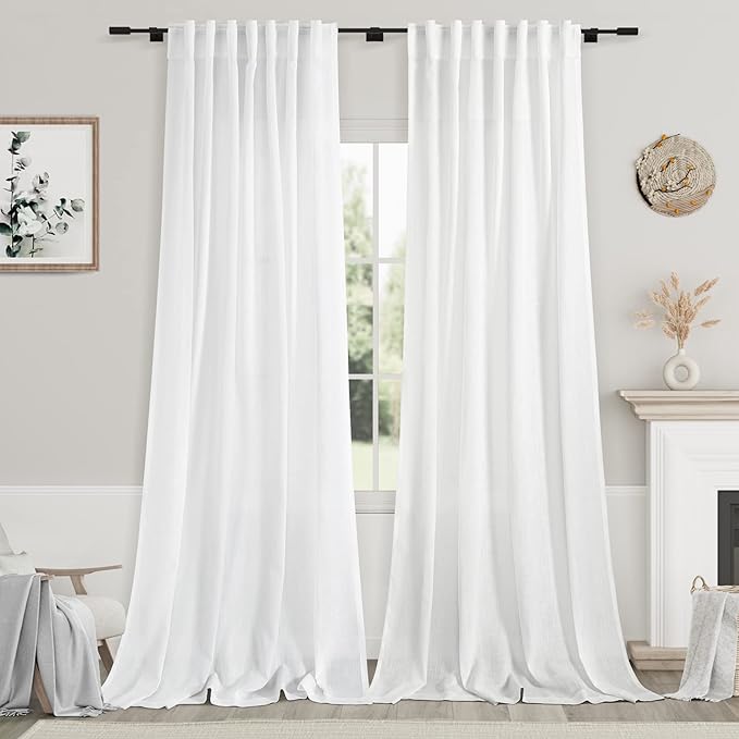 Extra Long White Curtain 108 inches Long 2 Panels Set by Nanspring