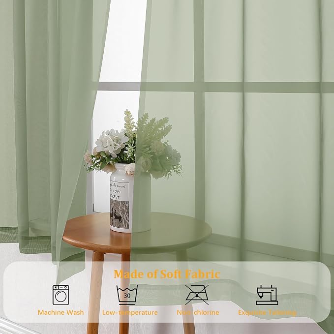 Gwine Sage Green Valances for Windows, Small Light Filtering Rod Pocket Cafe - Image 8