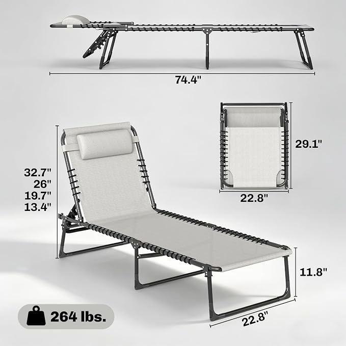 Outsunny Folding Chaise Lounge Chair, Patio Sun Tanning Chair, Outdoor Chaise - Image 3