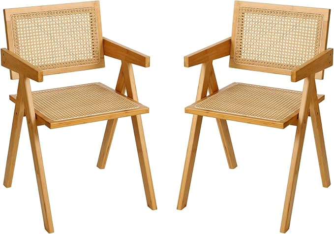 Furlide Rattan Dining Chairs Set of 2, Modern Mid Century Accent Chairs by Furlide