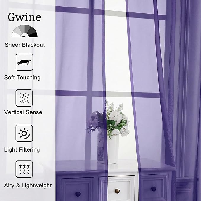 Gwine Sheer Curtains for Bedroom 54 inches Long - Image 4