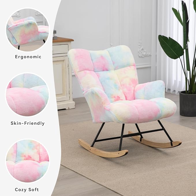 SAETSFEG Rocking Chair Nursery Teddy Upholstered Glider Rocker Rocking Accent - Image 3