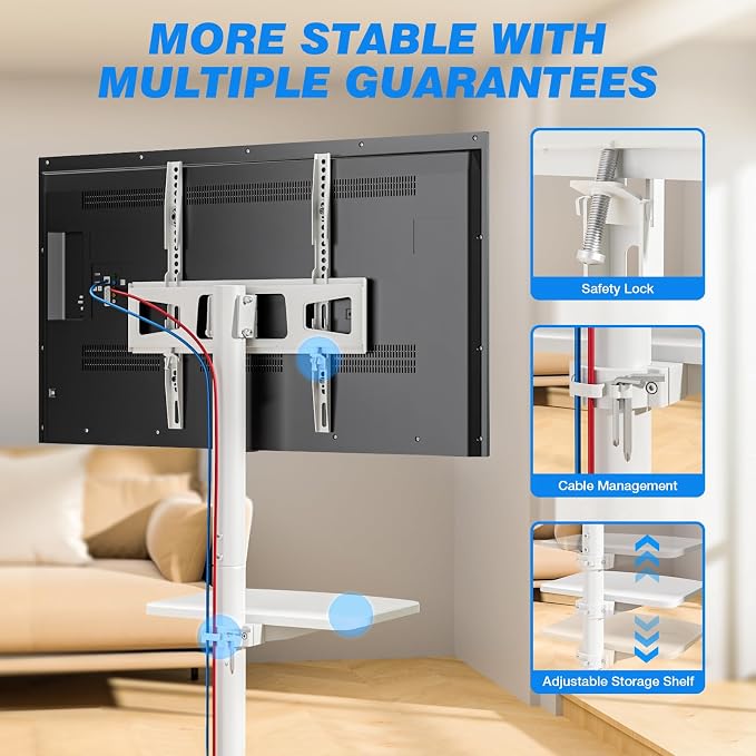 Rolling TV Stand with Shelf for 23-65/32-85 inch TVs up to 88lbs, Portable - Image 6