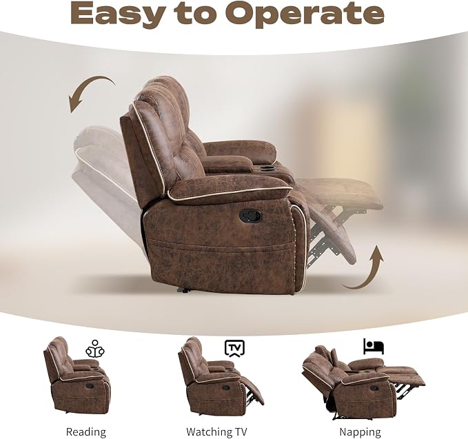 EBELLO Faux Leather Manual Recliner Sofa Set, 1 Seat Reclining Chair and a - Image 4