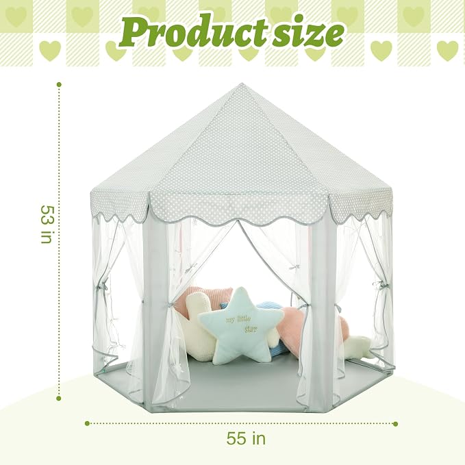 Monobeach Princess Tent Girls Celadon Large Playhouse Kids Castle Play Tent - Image 7