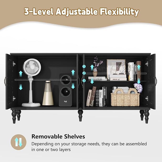 ARTPOWER 61.8" Hollow Carved Wood Accent Cabinet - Image 7