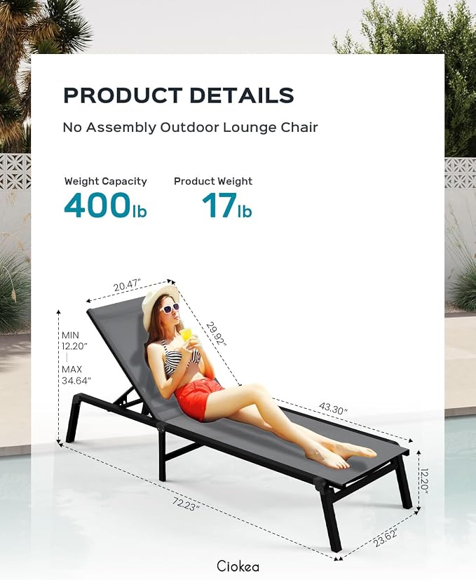 Ciokea Aluminum Foldable Lounge Chairs Set of 4 - Image 2